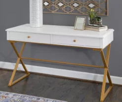 Glam White & Gold 2-Drawer Campaign Desk -FurniHub Store 810543228 A0 8
