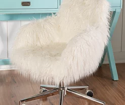 Coralie Faux Fur Cushioned Swivel Office Chair -FurniHub Store 810543229 2