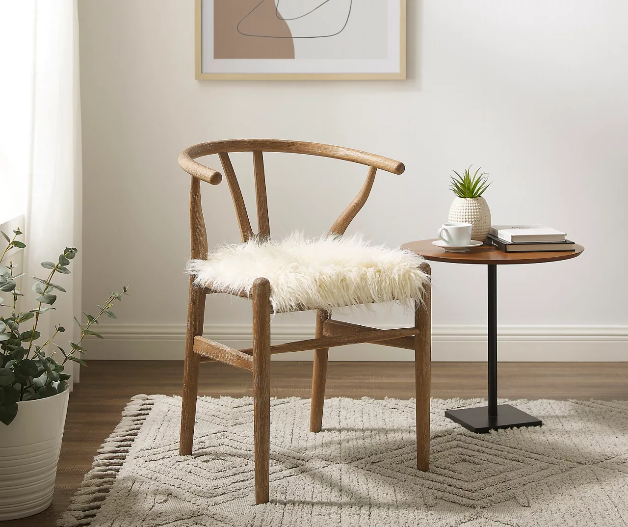 Emmitt Gray & Brown Faux Fur Wishbone Chair 4 Emmitt Gray & Brown Faux Fur Wishbone Chair - Image 2