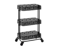Mabry Black 3-Tier Pierced Floral Rolling Cart