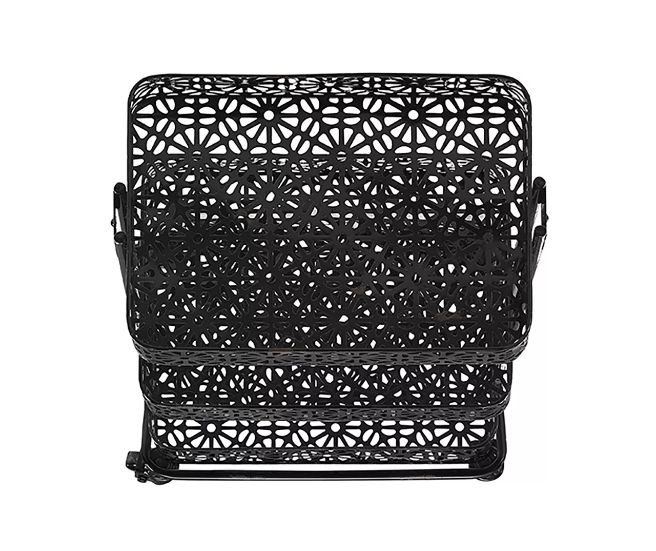 Mabry Black 3-Tier Pierced Floral Rolling Cart 6 Mabry Black 3-Tier Pierced Floral Rolling Cart - Image 4