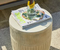 18.5" White Textured Terracotta Look Drum Garden Table -FurniHub Store 810565880 5