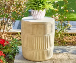 18.5" White Textured Terracotta Look Drum Garden Table -FurniHub Store 810565880 6