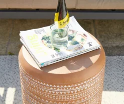 18.5" Terracotta Look Patterned Drum Garden Table -FurniHub Store 810565971 5