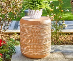 18.5" Terracotta Look Patterned Drum Garden Table -FurniHub Store 810565971 6