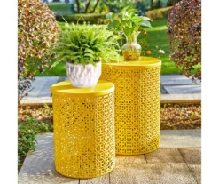 Yellow Cutout Pattern 2-Piece Metal Garden Table Set -FurniHub Store 810566019 3