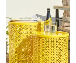 Yellow Cutout Pattern 2-Piece Metal Garden Table Set -FurniHub Store 810566019 6