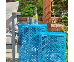 Blue Cutout Pattern 2-Piece Metal Garden Table Set -FurniHub Store 810566020 5