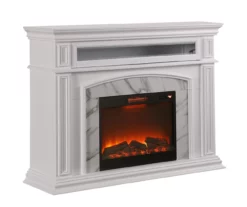 62" Grand White Faux Marble Electric Fireplace -FurniHub Store 810570728 2