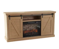 60" Light Brown Oak Barn Door Melamine Electric Fireplace -FurniHub Store 810571322 1