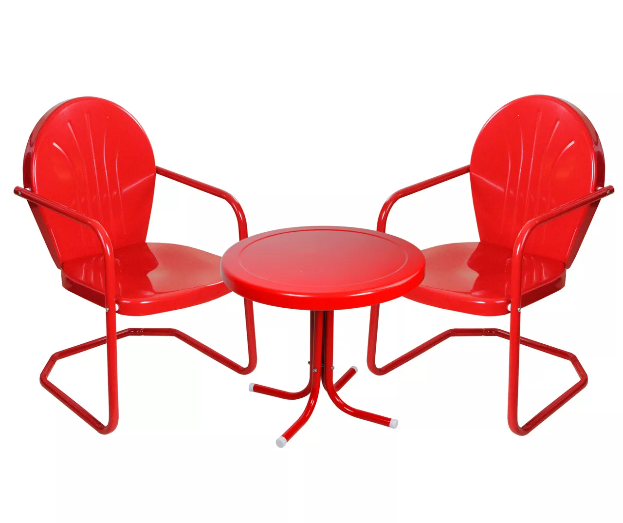 Red 3-Piece Metal Patio Chair & Side Table Set 3 Red 3-Piece Metal Patio Chair & Side Table Set