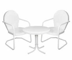 White 3-Piece Metal Patio Chair & Side Table Set