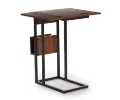 Walnut Drop-Leaf C Side Table With USB Charging -FurniHub Store 810587517 1