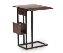 Walnut Drop-Leaf C Side Table With USB Charging -FurniHub Store 810587517 2