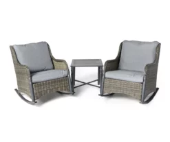 Broyhill Pembroke All-Weather Wicker 3-Piece Cushioned Patio Rocker & Side Table Set -FurniHub Store 810589127 A0