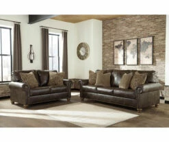 Nicorvo Coffee Faux Leather Sofa -FurniHub Store 810594588 8105945851