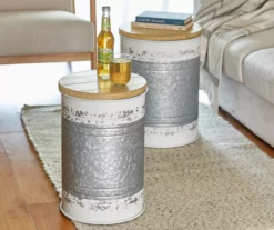 Galvanized Steel & White 2-Piece Metal Storage Stool Set -FurniHub Store 810596862 3