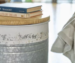 Galvanized Steel & White 2-Piece Metal Storage Stool Set -FurniHub Store 810596862 4