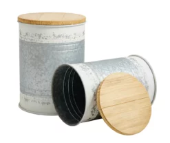 Galvanized Steel & White 2-Piece Metal Storage Stool Set -FurniHub Store 810596862 7