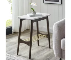Walker Edison Faux Marble & Dark Brown Oak Tapered Leg Side Table