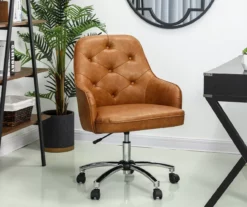 Caramel Brown Faux Leather Tufted Adjustable Office Chair -FurniHub Store 810598931 A0 2