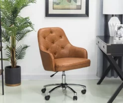 Caramel Brown Faux Leather Tufted Adjustable Office Chair -FurniHub Store 810598931 A0 3
