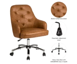 Caramel Brown Faux Leather Tufted Adjustable Office Chair -FurniHub Store 810598931 A0 6