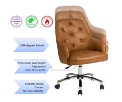 Caramel Brown Faux Leather Tufted Adjustable Office Chair -FurniHub Store 810598931 A0 7