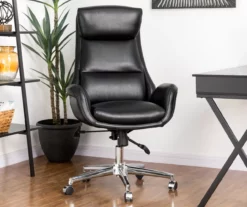 Black Mid-Century Modern Faux Leather Executive Office Chair -FurniHub Store 810598936 A0 2