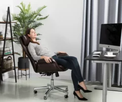 Dark Brown Mid-Century Modern Faux Leather Executive Office Chair -FurniHub Store 810598937 A0 3