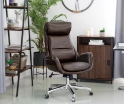 Dark Brown Mid-Century Modern Faux Leather Executive Office Chair -FurniHub Store 810598937 A0 4