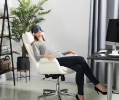 Cream Mid-Century Modern Faux Leather Executive Office Chair -FurniHub Store 810598938 A0 3