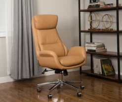 Light Brown Mid-Century Modern Faux Leather Executive Office Chair -FurniHub Store 810598939 A0 4