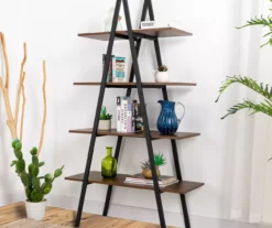 Walnut Modern A-Frame 4-Shelf Bookcase -FurniHub Store 810598942 A0 2