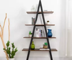 Walnut Modern A-Frame 4-Shelf Bookcase -FurniHub Store 810598942 A0 3