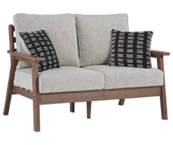 Emmeline Wood Look Cushioned Patio Loveseat -FurniHub Store 810599349 1