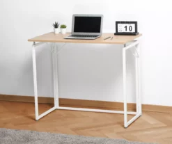 Blonde Wood & White Folding Desk -FurniHub Store 810606564 A0 2