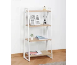 Blonde Wood Look & White 4-Tier Folding Bookcase -FurniHub Store 810606565 A0 2