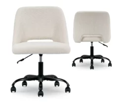 Cream Faux Wool Boucle Rolling Swivel Office Chair -FurniHub Store 810606674 A0 12