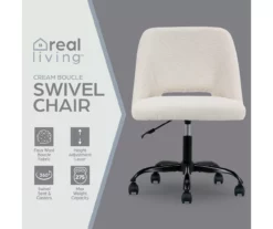 Cream Faux Wool Boucle Rolling Swivel Office Chair -FurniHub Store 810606674 A0 2