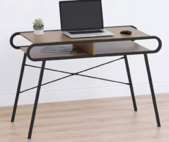 Black Metal & Woodgrain Rounded Edge Desk -FurniHub Store 810606675 B0