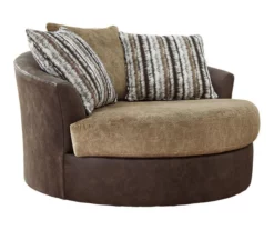 Alesbury Brown Faux Leather Oversize Swivel Accent Chair -FurniHub Store 810612255 1
