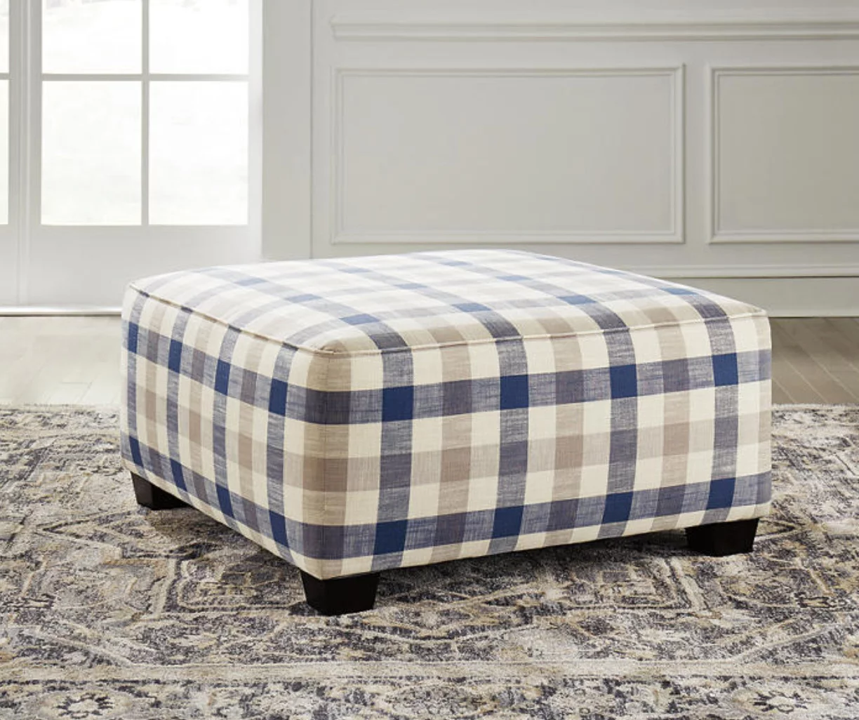 Meggett Blue & Beige Plaid Oversize Accent Ottoman 4 Meggett Blue & Beige Plaid Oversize Accent Ottoman - Image 2