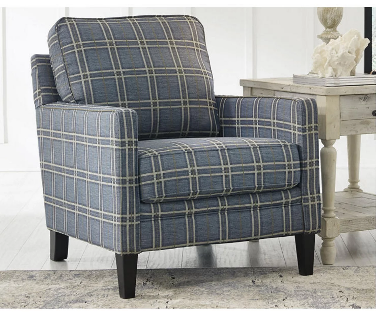 Traemore Blue Check Accent Chair 3 Traemore Blue Check Accent Chair