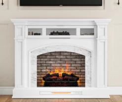 62" White Marble Grand Electric Fireplace Console -FurniHub Store 810617766 B0 1