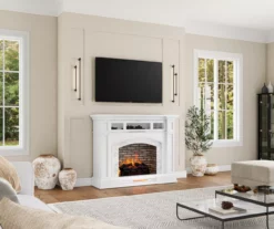 62" White Marble Grand Electric Fireplace Console -FurniHub Store 810617766 B0 3