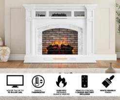 62" White Marble Grand Electric Fireplace Console -FurniHub Store 810617766 M7