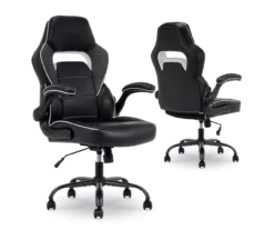 White & Black Faux Leather Gaming Chair -FurniHub Store 810618952 A0 8