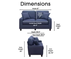 Palisades Navy Blue Loveseat -FurniHub Store 810659257 A0 5