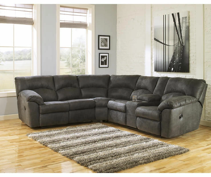 Signature Design By Ashley Tambo Pewter Faux Leather Reclining Sectional 4 Signature Design By Ashley Tambo Pewter Faux Leather Reclining Sectional - Image 2